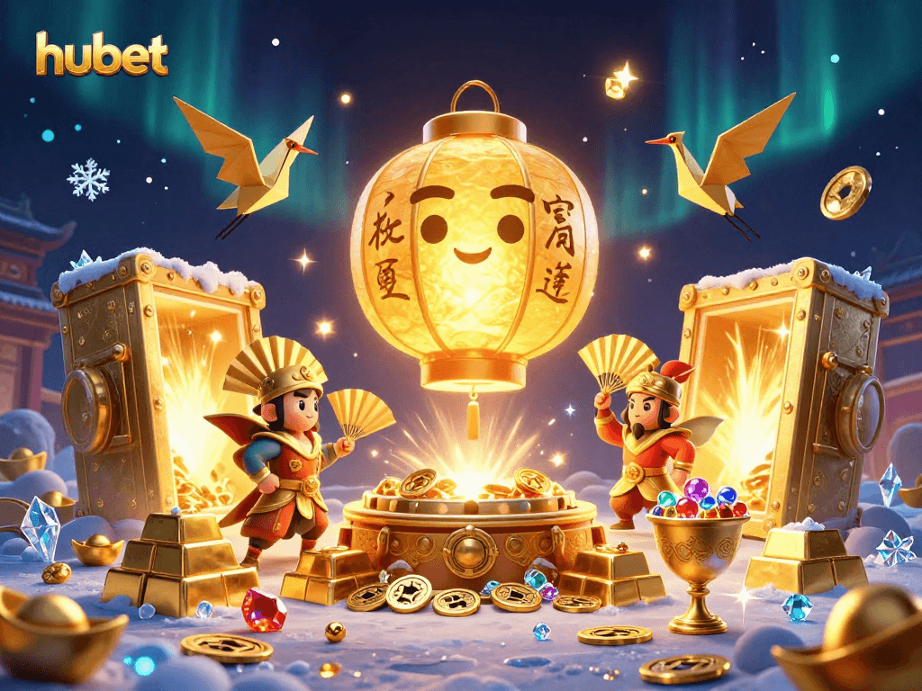 Experience winning moments at hubet with a vibrant casino scene full of lucky symbols and treasures.