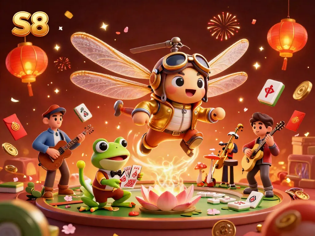 Experience thrilling gaming action at S8 amid celebratory elements and captivating characters.