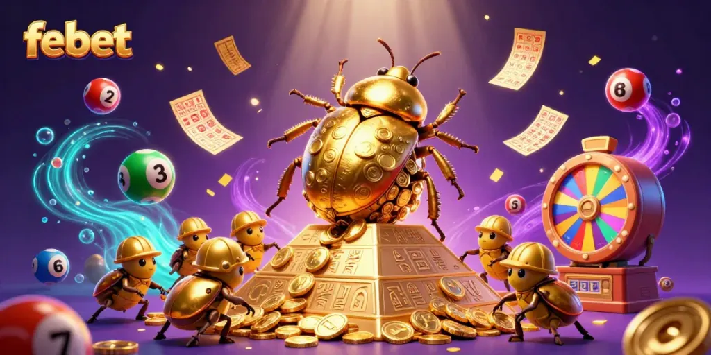 Experience the excitement of fe bet with a dynamic casino scene featuring vibrant games and characters.