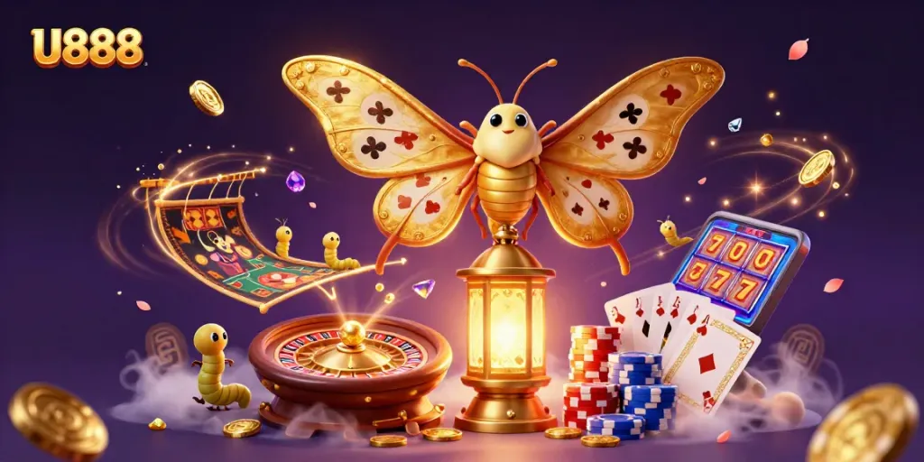 Experience thrilling gameplay with U888 rich in casino scenes, golden coins, and vibrant atmosphere.