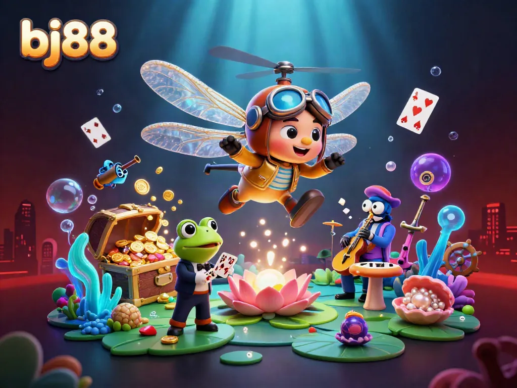 Experience the excitement of bj88 with a dynamic underwater casino scene featuring vibrant characters and treasures.