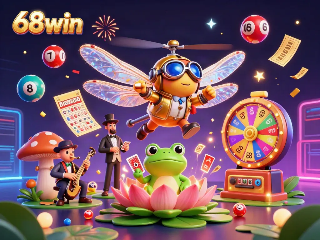 Experience thrilling gaming action with 68win in a vibrant 3D casino scene filled with exciting elements and characters.