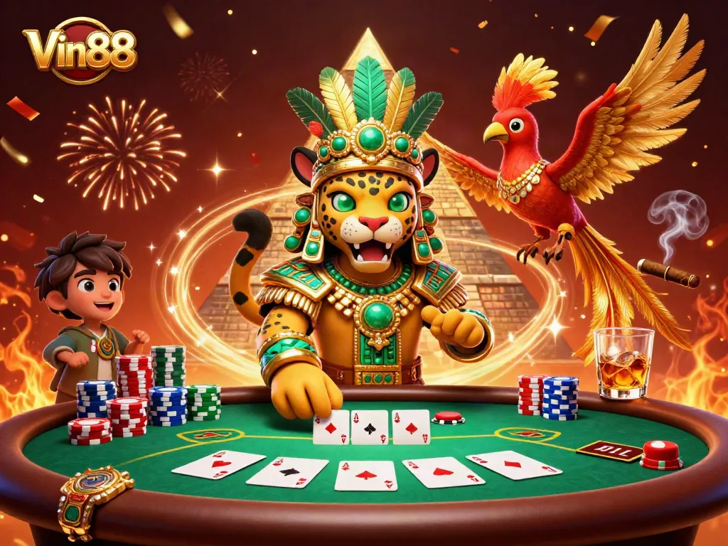 Join the excitement at Vin88 with our dynamic poker scene featuring vibrant characters and rich elements.
