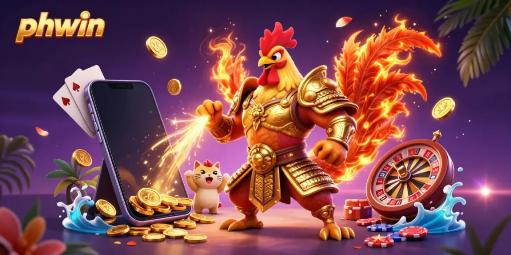 Join the fun at phwin with an engaging 3D casino illustration featuring vibrant characters and game elements.