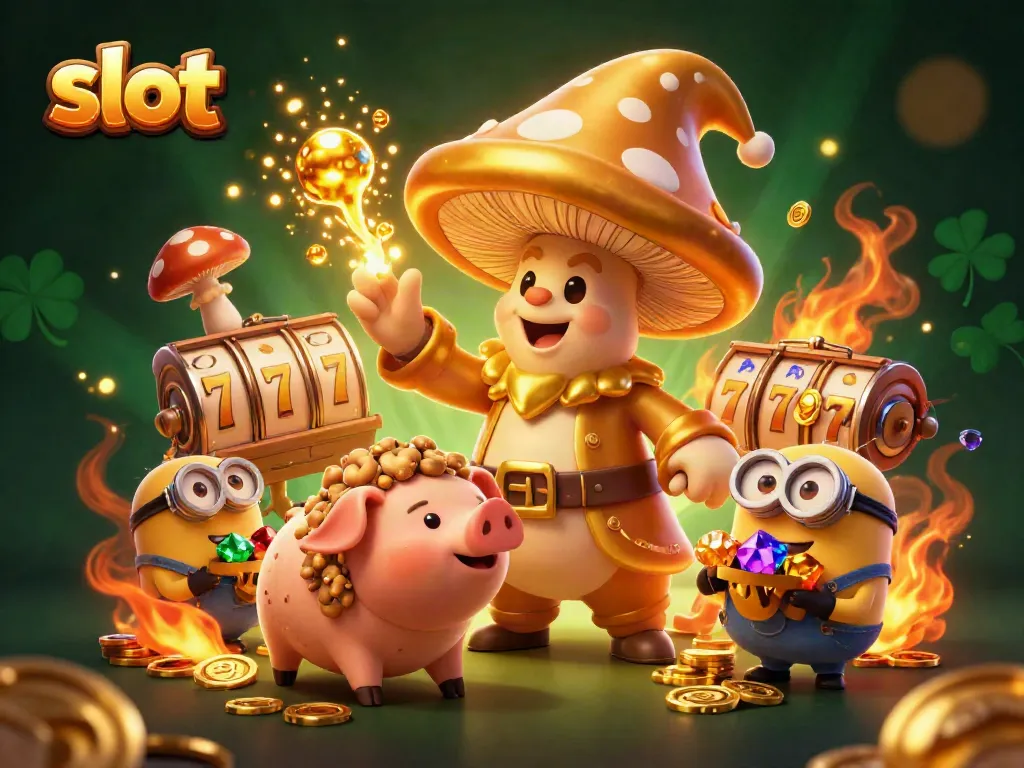 Experience thrilling slot action with a magical golden wizard in a vibrant casino scene.