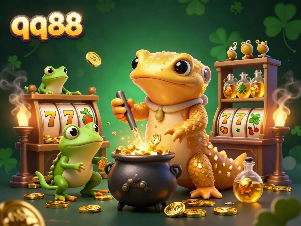 Experience thrilling gaming action with qq88, featuring golden salamanders and vibrant slots.