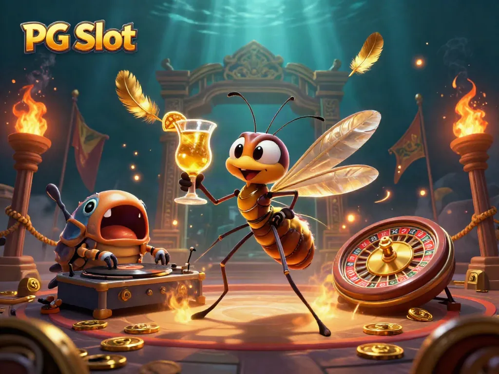 Experience the excitement of PG Slot in a vibrant 3D casino scene with unique characters and dynamic elements.