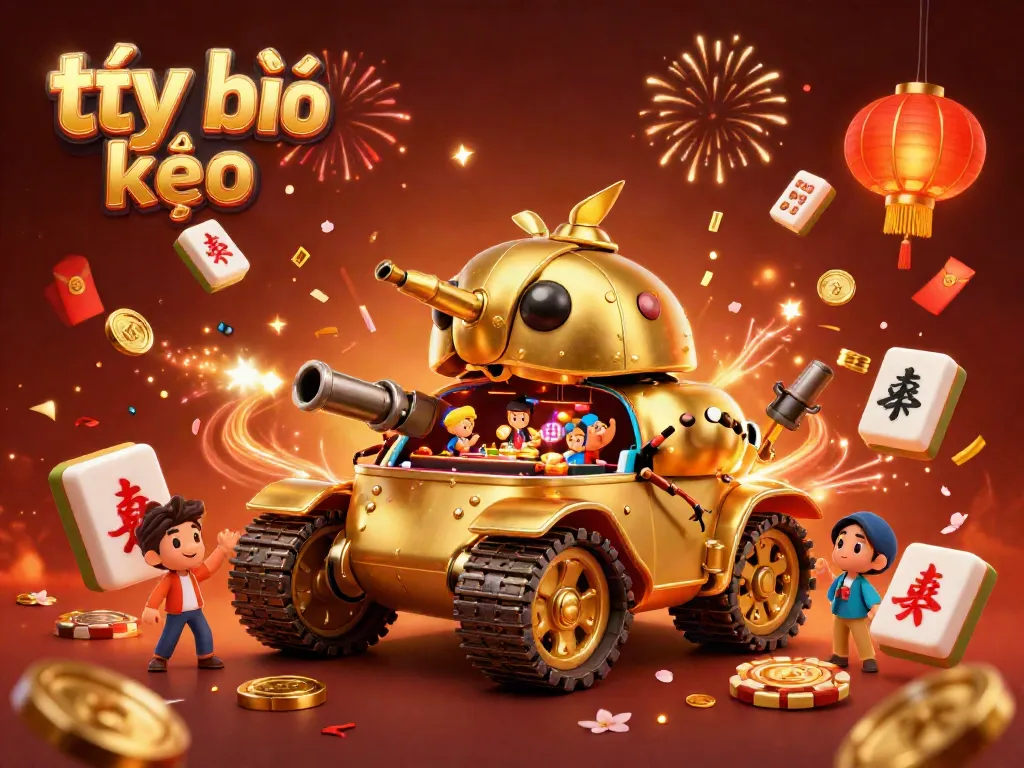 Engage with exhilarating tỷ lệ kèo visuals including a golden beetle tank revealing a miniature casino and festive elements.