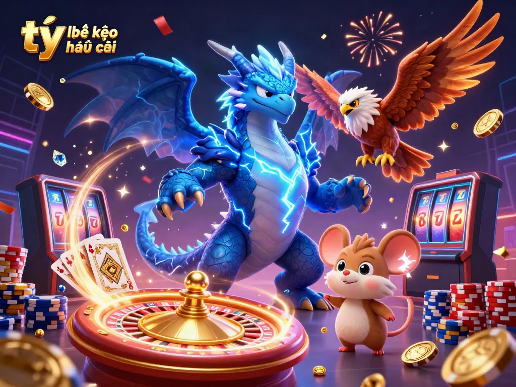 Experience thrilling gaming with tỷ lệ kèo nhà cái in a vibrant 3D casino scene filled with action and excitement.