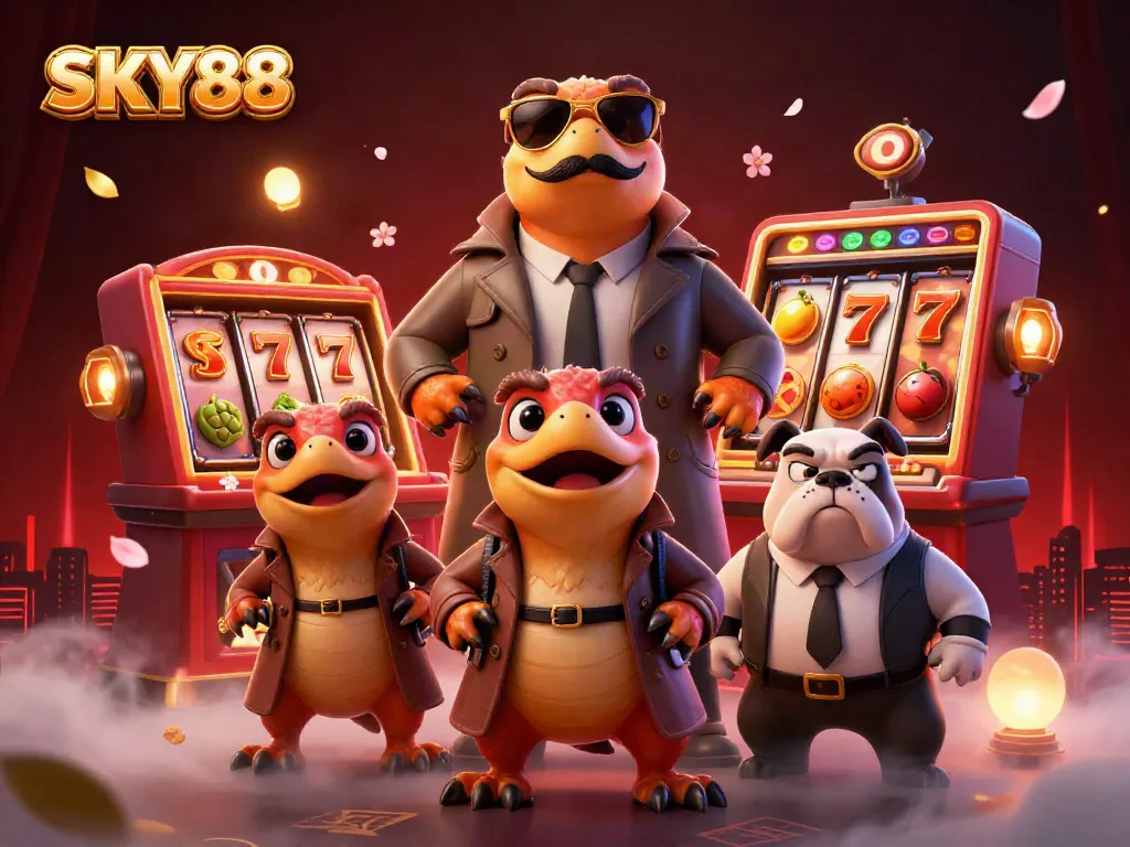 Experience thrilling gameplay with SKY88 in this vibrant casino scene featuring raptors and exciting gambling elements.