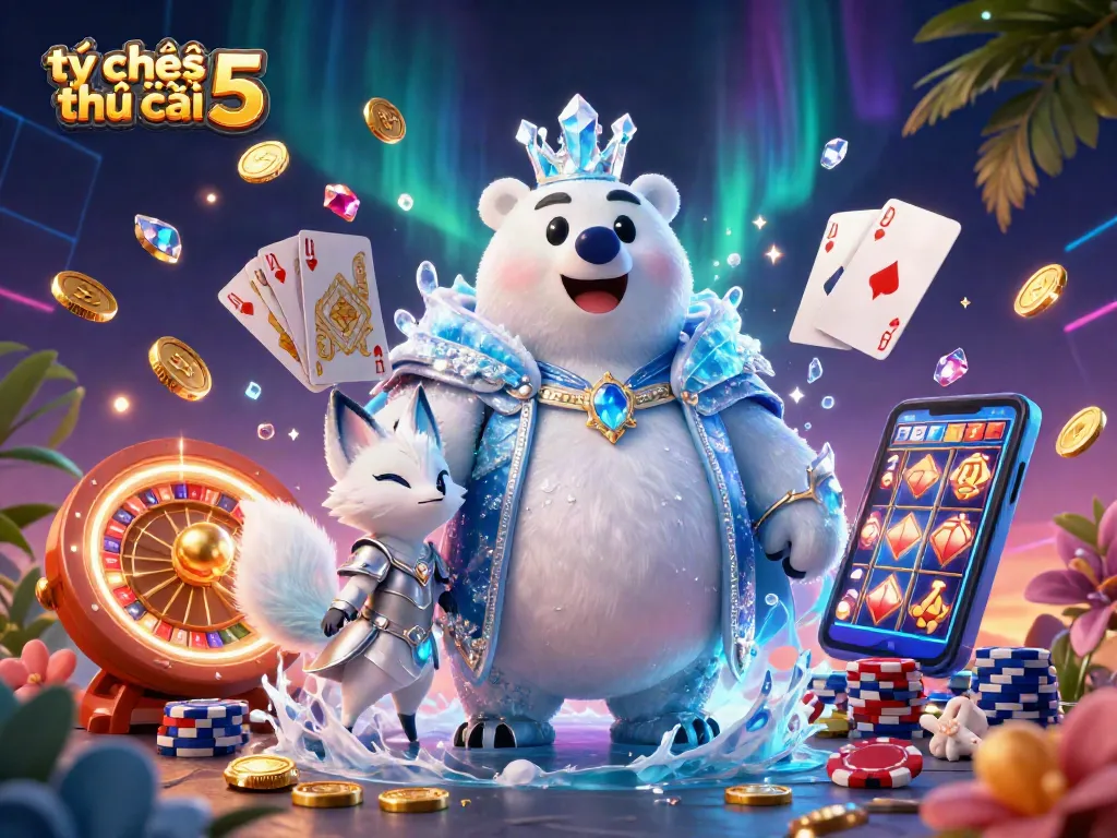 Bet on tỷ lệ kèo nhà cái 5 with an illustration of the ice king polar bear and fox amid casino riches