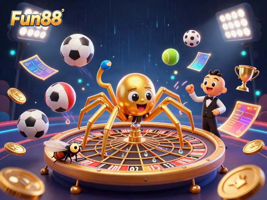 Experience Fun88 with a lively 3D image featuring dynamic characters, sports elements, and vibrant casino atmosphere.