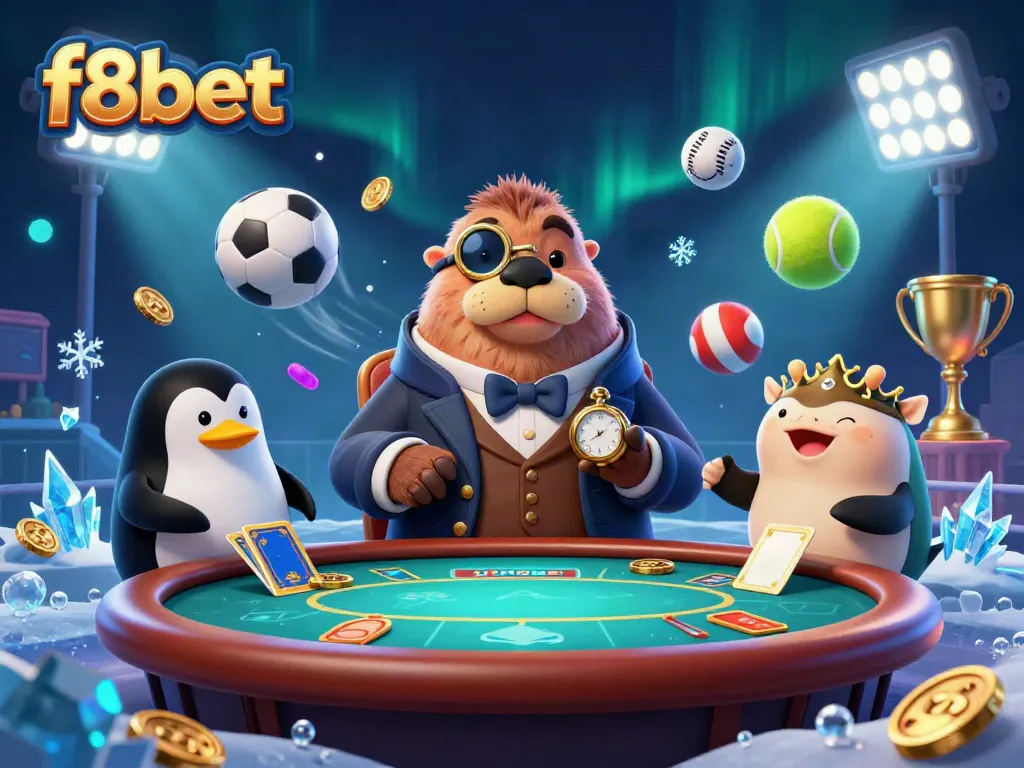 Engage with thrill at f8bet's underwater poker table featuring whimsical characters.