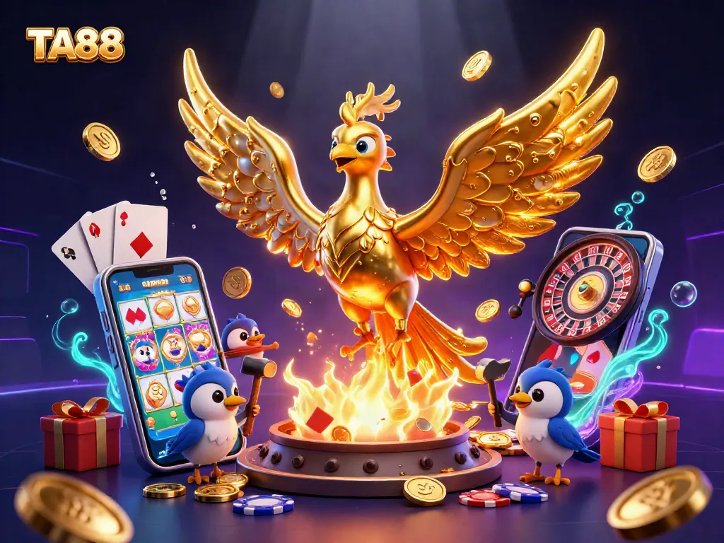 TA88 engages players with an immersive golden phoenix scene exploding with casino excitement.