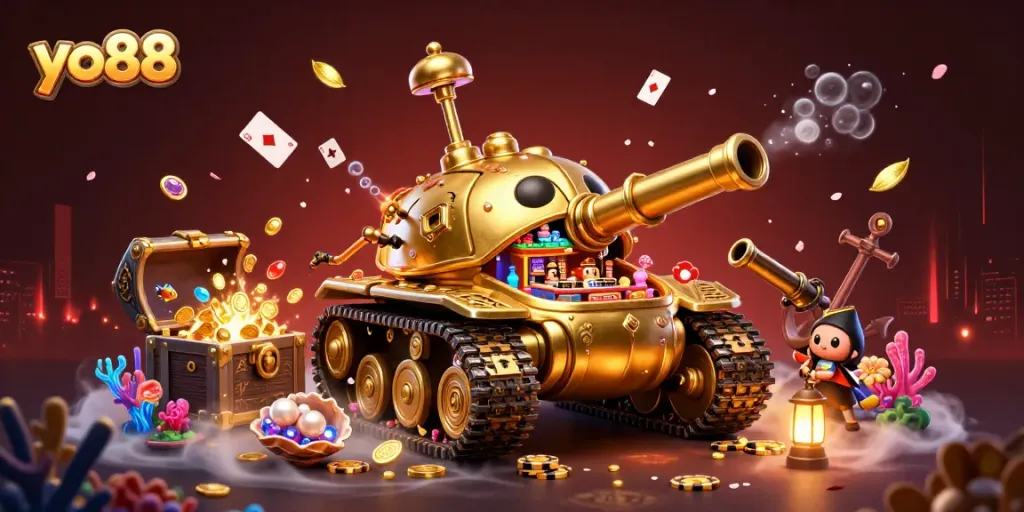 Experience the excitement of yo88 with this vibrant illustration of a casino-inspired beetle tank.