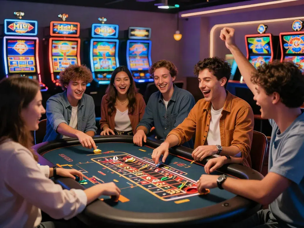 Engaging gaming experience on H19 trang chủ with friends enjoying live roulette and digital interfaces.
