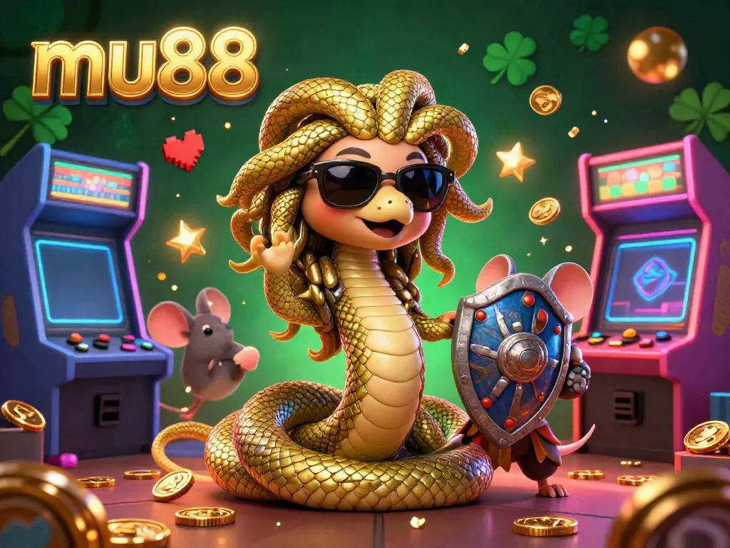 The Medusa character at mu88 draws in players with vibrant game machines and sparkling casino elements.