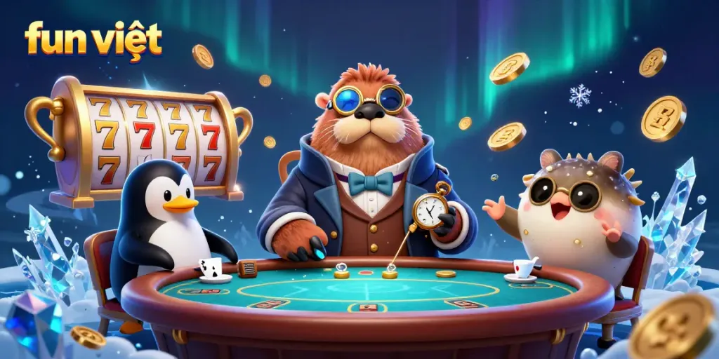 Engage in fun việt gaming at an underwater casino with vibrant characters and dynamic slots.