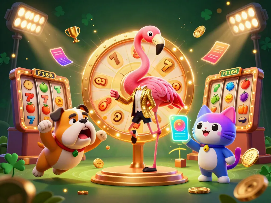 Experience thrilling moments with the F168 brand at this exciting casino scene showcasing lively characters and vibrant game elements.