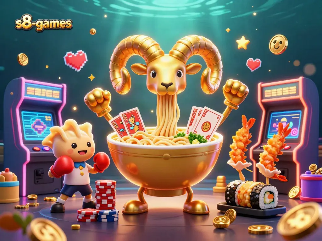 S8-games brings excitement with a vibrant scene of gaming characters and casino action.