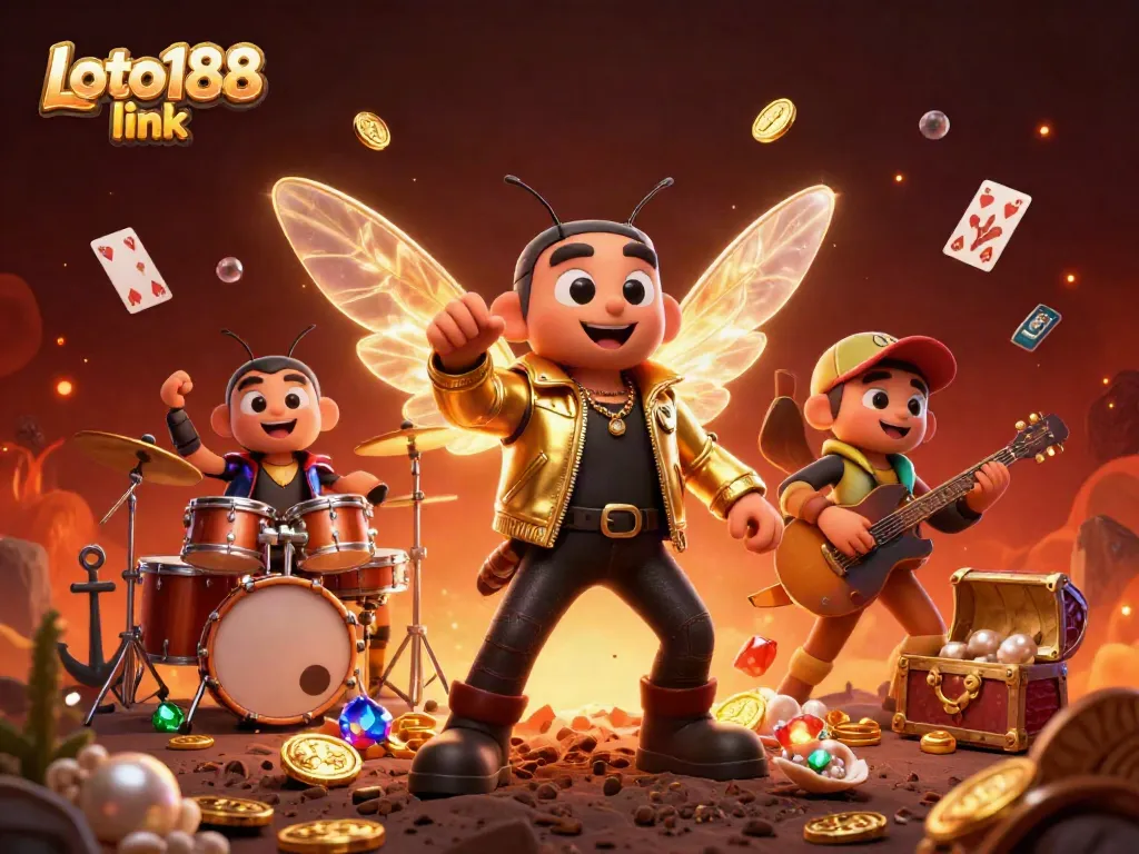 Experience the thrilling Loto188 link with exciting characters amidst vibrant gaming elements in a lively casino scene.