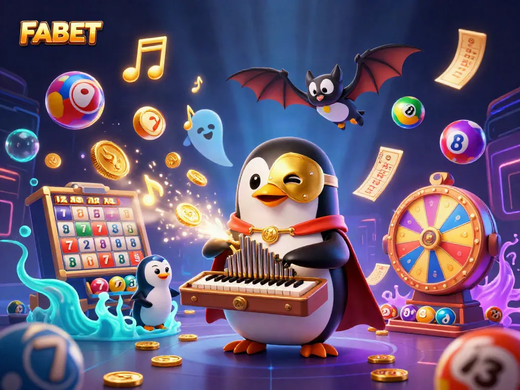 Experience the vibrant world of FABET with exciting slots, golden coins, and lively casino elements.