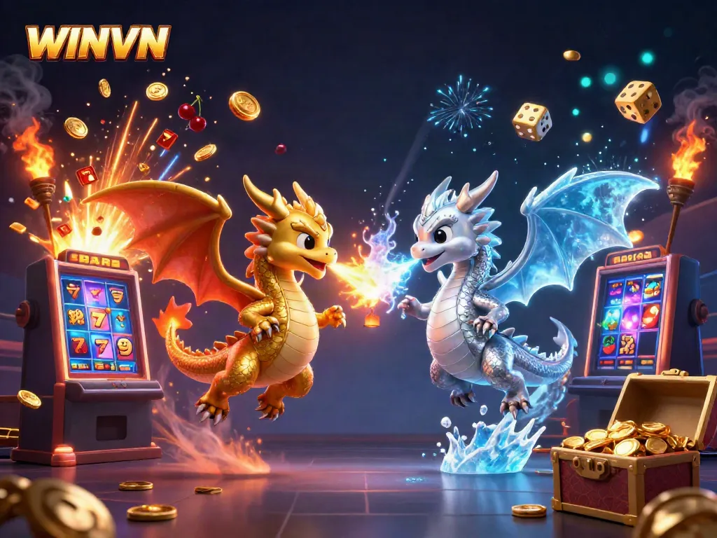 Experience the excitement of WINVN as twin dragons clash in a vibrant casino world!