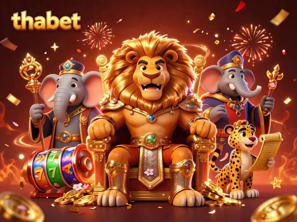 Experience thrilling wins at thabet, with a majestic lion king ruling over vibrant slot games!