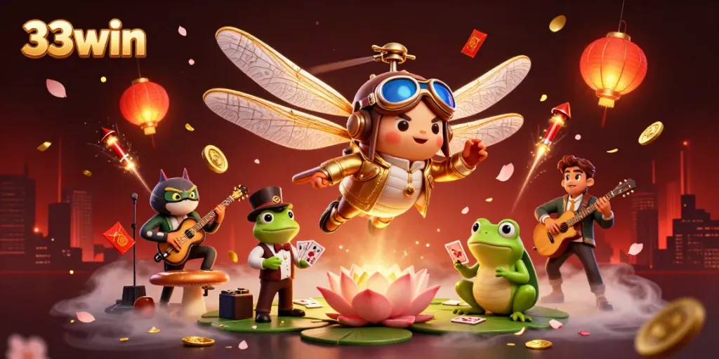 Experience the thrill of 33win with a vibrant casino scene featuring engaging characters and elements.