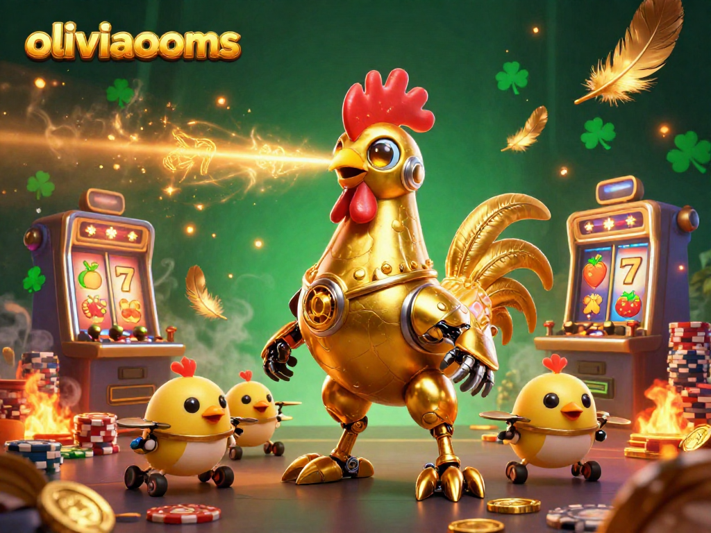 Engage with oliviaooms through exciting casino adventures with a golden rooster robot and baby chick drones.