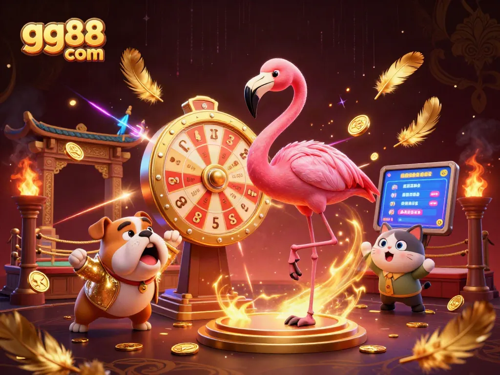 Spin the giant prize wheel at gg88 com with exciting dogs and prize reveals in a vibrant casino illustration.