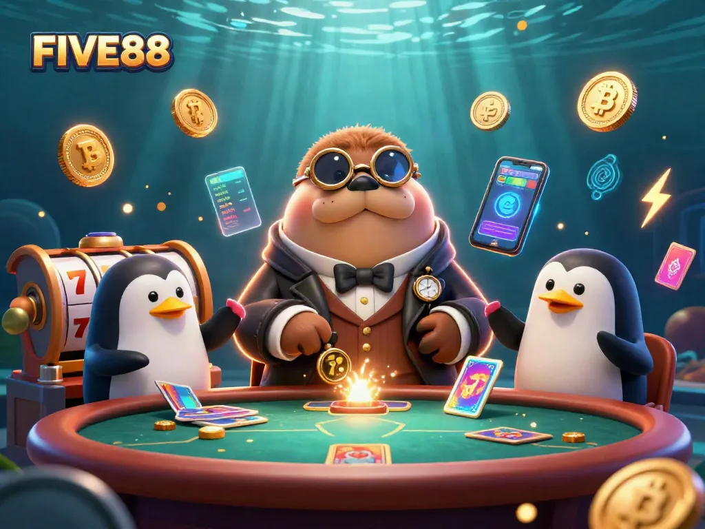 Win big at FIVE88's vibrant underwater poker scene featuring animated characters and lively game elements.