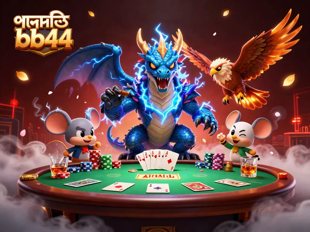 Engage in thrilling gameplay with পদোন্নতি bb44 featuring a vibrant 3D illustration of a thunder dragon and casino elements.