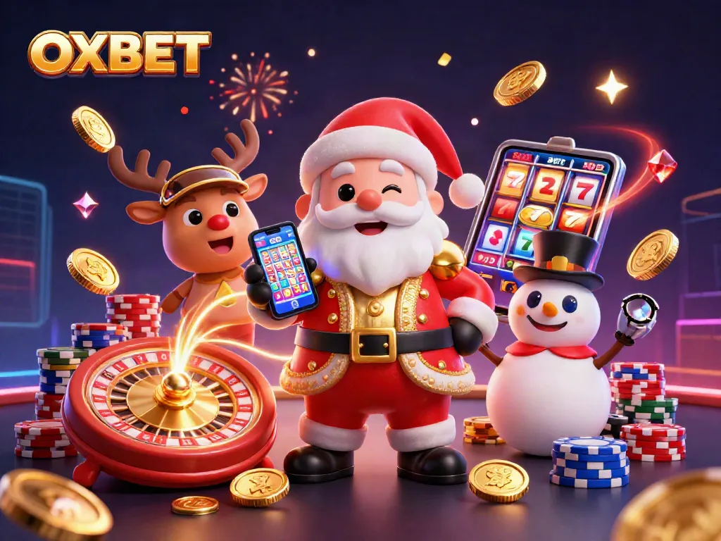 Experience thrilling jackpots with OXBET's vibrant casino illustration, showcasing Christmas magic.
